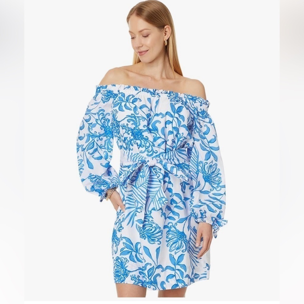 LILLY PULITZER JAMIELYNN OFF THE Shoulder Dress RESORT WHITE GLISTEN IN THE SUN